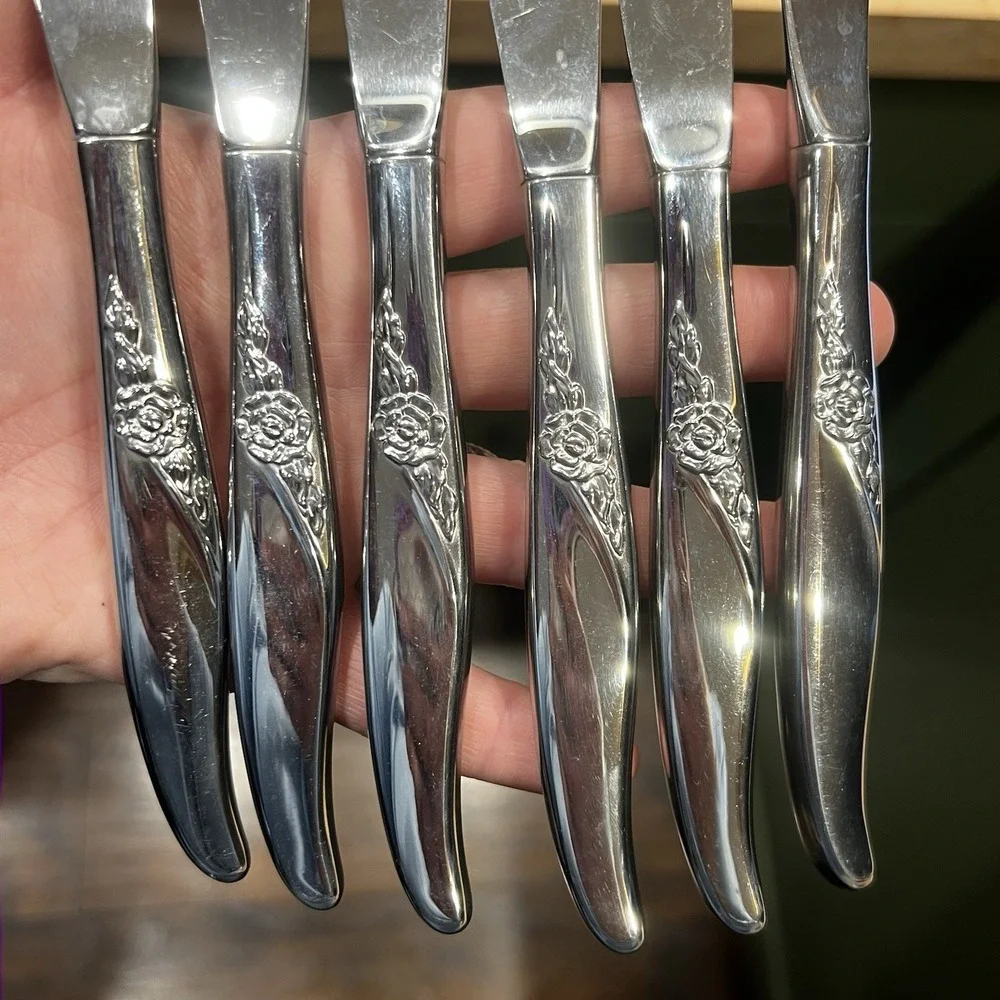 Oneida La Rose Stainless Premier Silverware 6 Dinner Knives Flatware